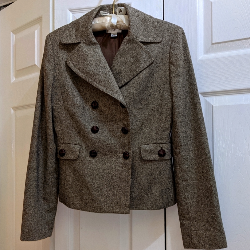 NWOT Loft Double-Breasted Tweed Blazer, Wool Blend